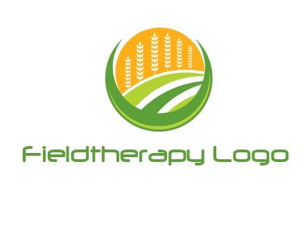 wheat stalks and field in circle agriculture logo