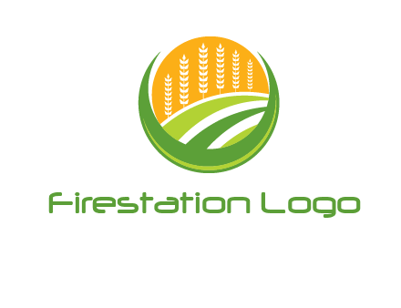 wheat stalks and field in circle agriculture logo