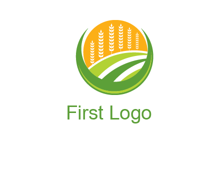 wheat stalks and field in circle agriculture logo