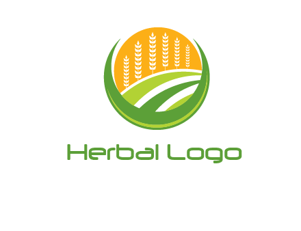 wheat stalks and field in circle agriculture logo