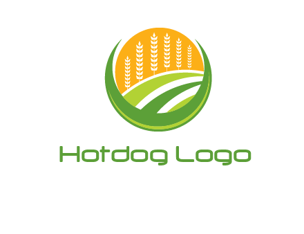 wheat stalks and field in circle agriculture logo