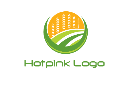 wheat stalks and field in circle agriculture logo