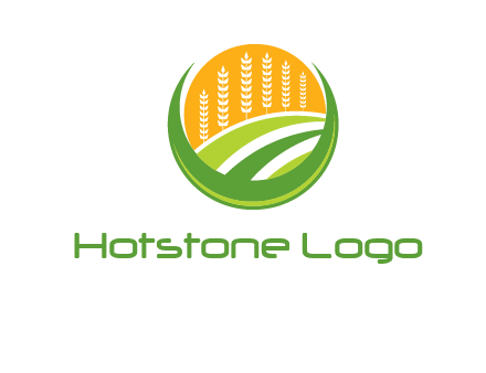 wheat stalks and field in circle agriculture logo