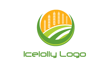 wheat stalks and field in circle agriculture logo