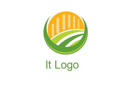 wheat stalks and field in circle agriculture logo