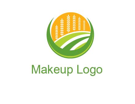 wheat stalks and field in circle agriculture logo