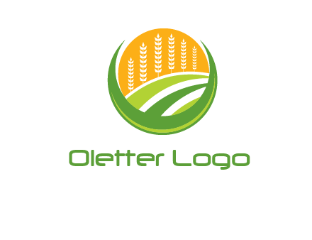 wheat stalks and field in circle agriculture logo