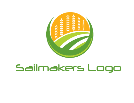 wheat stalks and field in circle agriculture logo