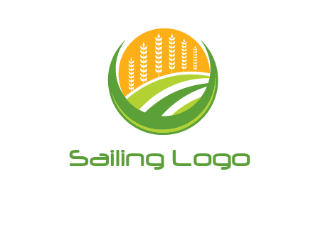 wheat stalks and field in circle agriculture logo