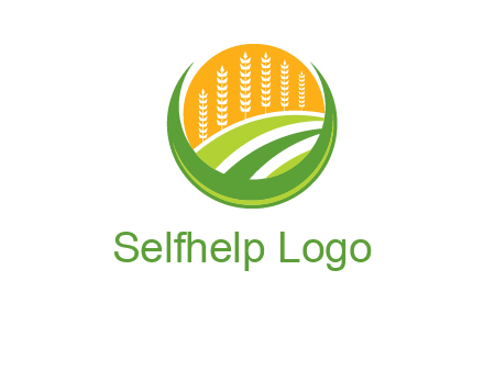 wheat stalks and field in circle agriculture logo