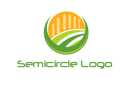wheat stalks and field in circle agriculture logo