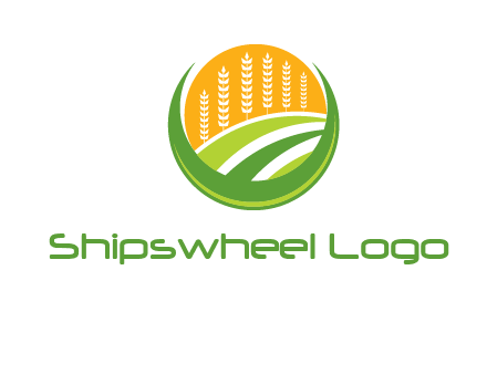 wheat stalks and field in circle agriculture logo