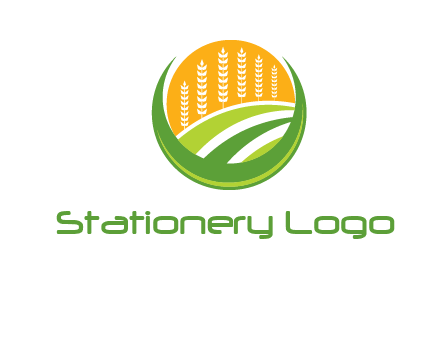 wheat stalks and field in circle agriculture logo