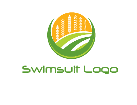 wheat stalks and field in circle agriculture logo