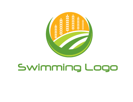wheat stalks and field in circle agriculture logo