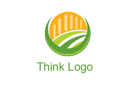wheat stalks and field in circle agriculture logo