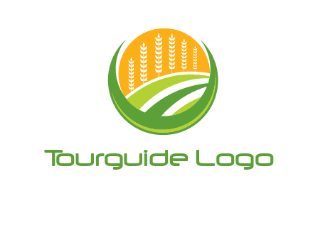 wheat stalks and field in circle agriculture logo