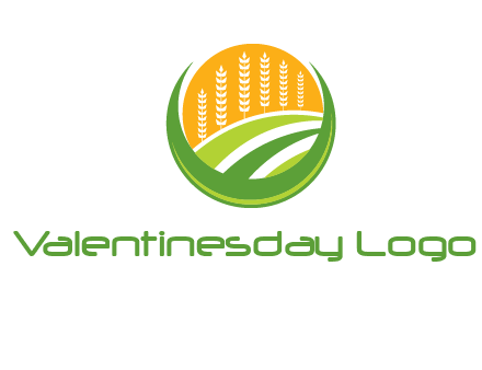 wheat stalks and field in circle agriculture logo