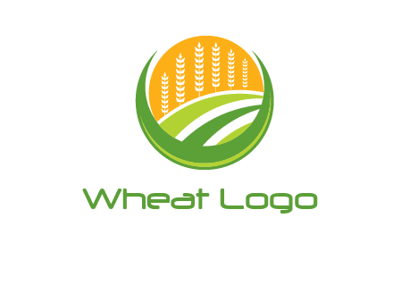 wheat stalks and field in circle agriculture logo