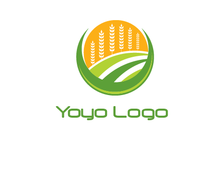 wheat stalks and field in circle agriculture logo
