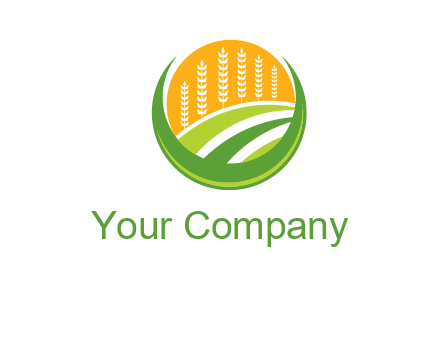 wheat stalks and field in circle agriculture logo