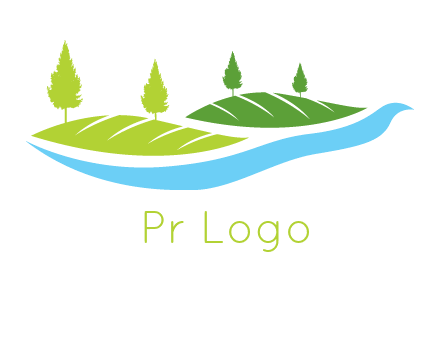 hills with pine trees and river graphic