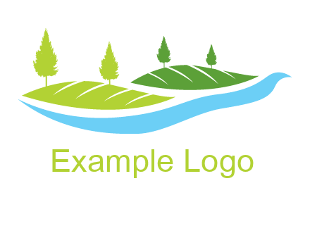 hills with pine trees and river graphic
