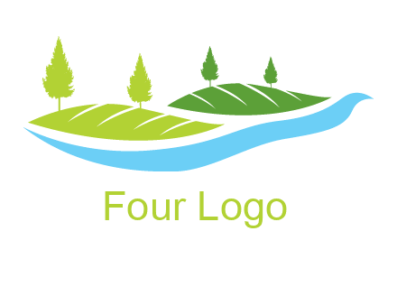 hills with pine trees and river graphic