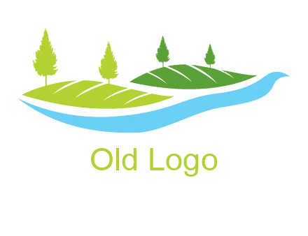 hills with pine trees and river graphic