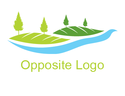 hills with pine trees and river graphic