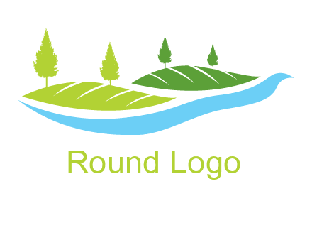 hills with pine trees and river graphic