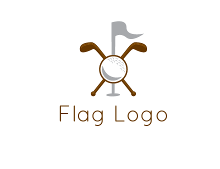 golf ball and clubs with flag logo