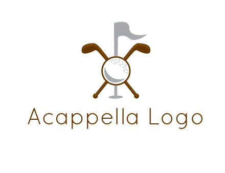 golf ball and clubs with flag logo