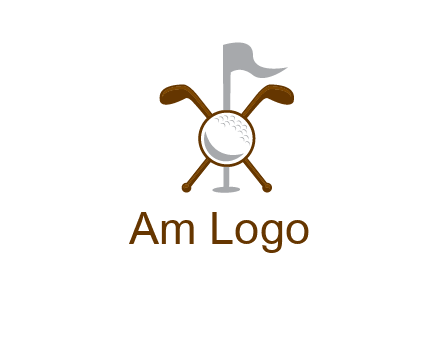 golf ball and clubs with flag logo