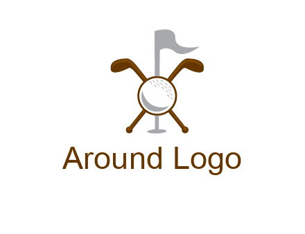 golf ball and clubs with flag logo