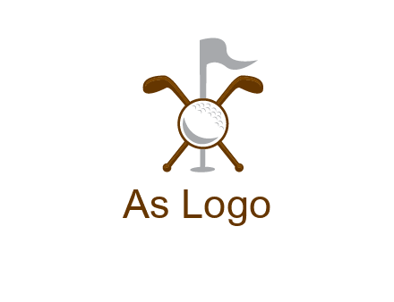 golf ball and clubs with flag logo