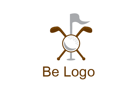 golf ball and clubs with flag logo