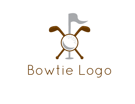 golf ball and clubs with flag logo