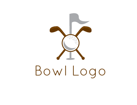 golf ball and clubs with flag logo