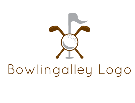 golf ball and clubs with flag logo