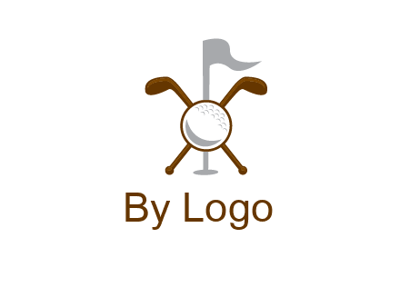 golf ball and clubs with flag logo