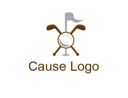 golf ball and clubs with flag logo