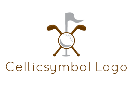 golf ball and clubs with flag logo