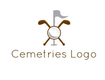 golf ball and clubs with flag logo