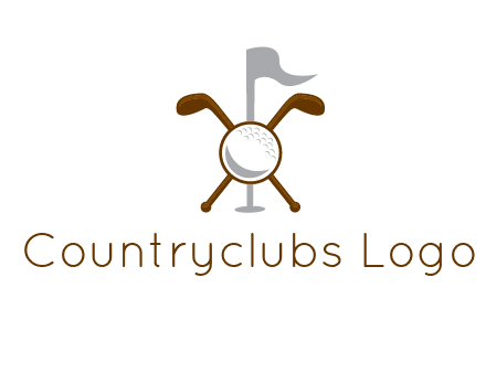 golf ball and clubs with flag logo