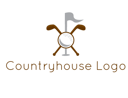 golf ball and clubs with flag logo