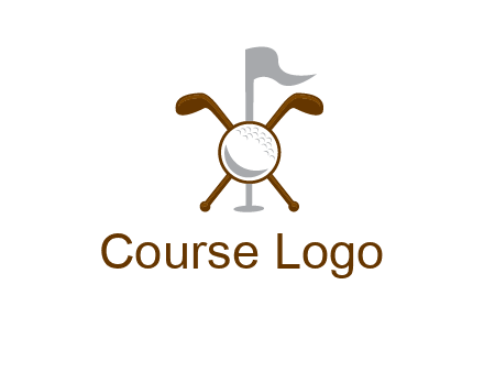 golf ball and clubs with flag logo
