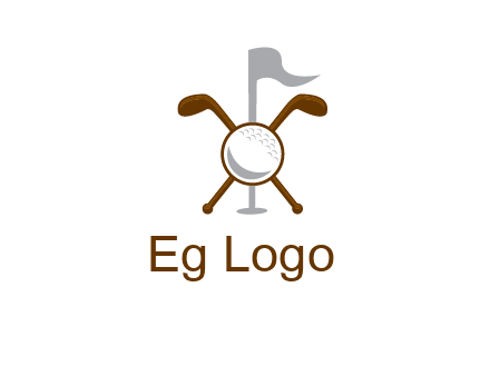 golf ball and clubs with flag logo