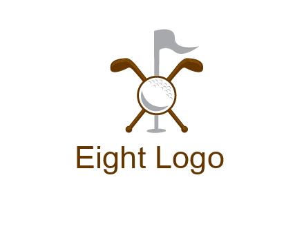 golf ball and clubs with flag logo