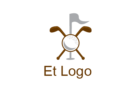 golf ball and clubs with flag logo